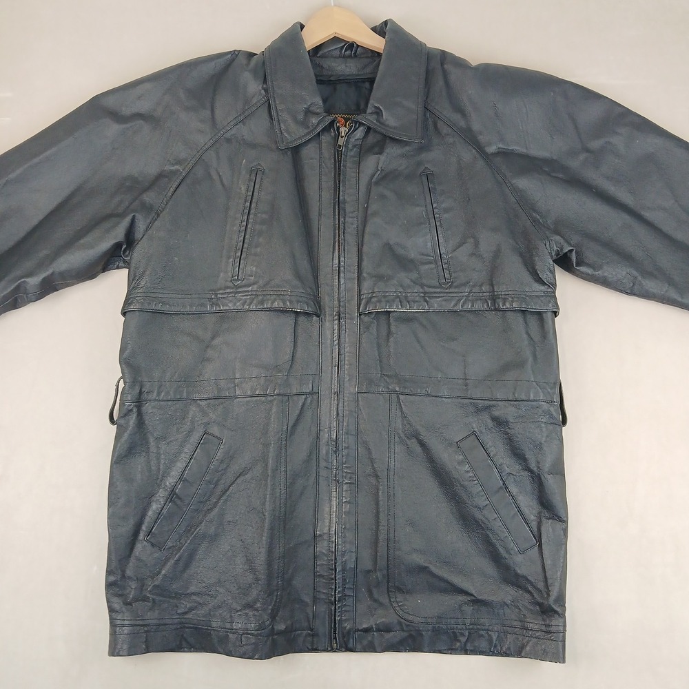 Suzies Medium Mens Trench Coat Jacket Duster Leather 23x31 FLAW Motorcycle